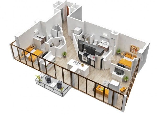 Nhà bếp, phòng khách và khu vực ăn uống đều ở một không gian
