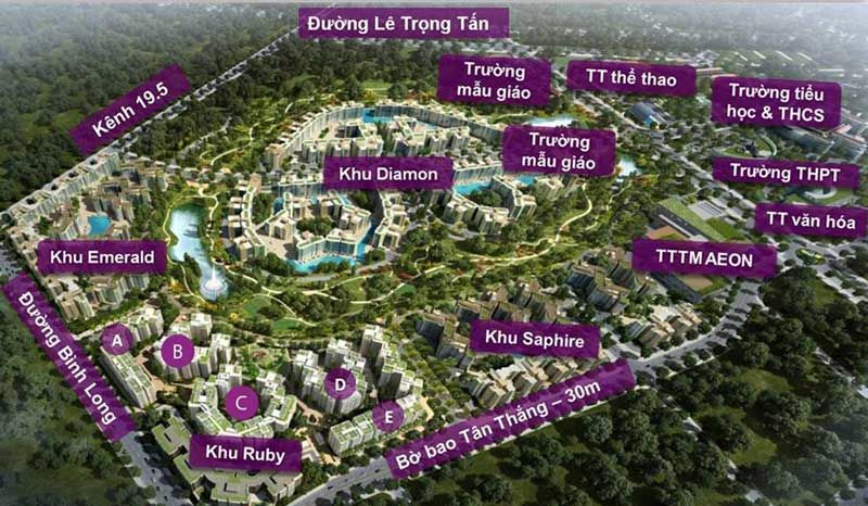 Sơ đồ mặt bằng phân khu chi tiết của dự án căn hộ Celadon City Tân Phú
