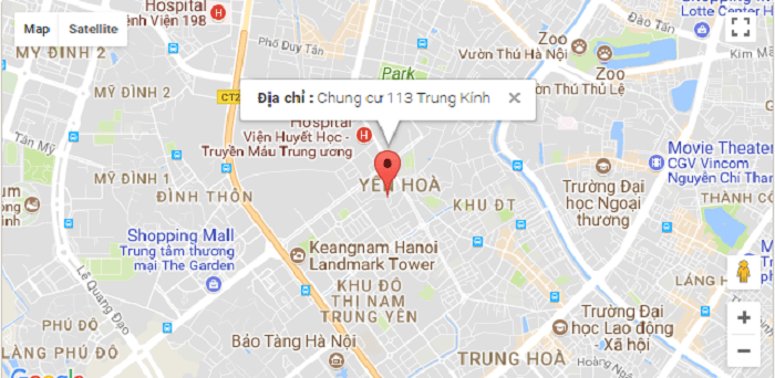 Vị trí chung cư 113 Trung Kính tại phường Yên Hòa - Cầu Gấy