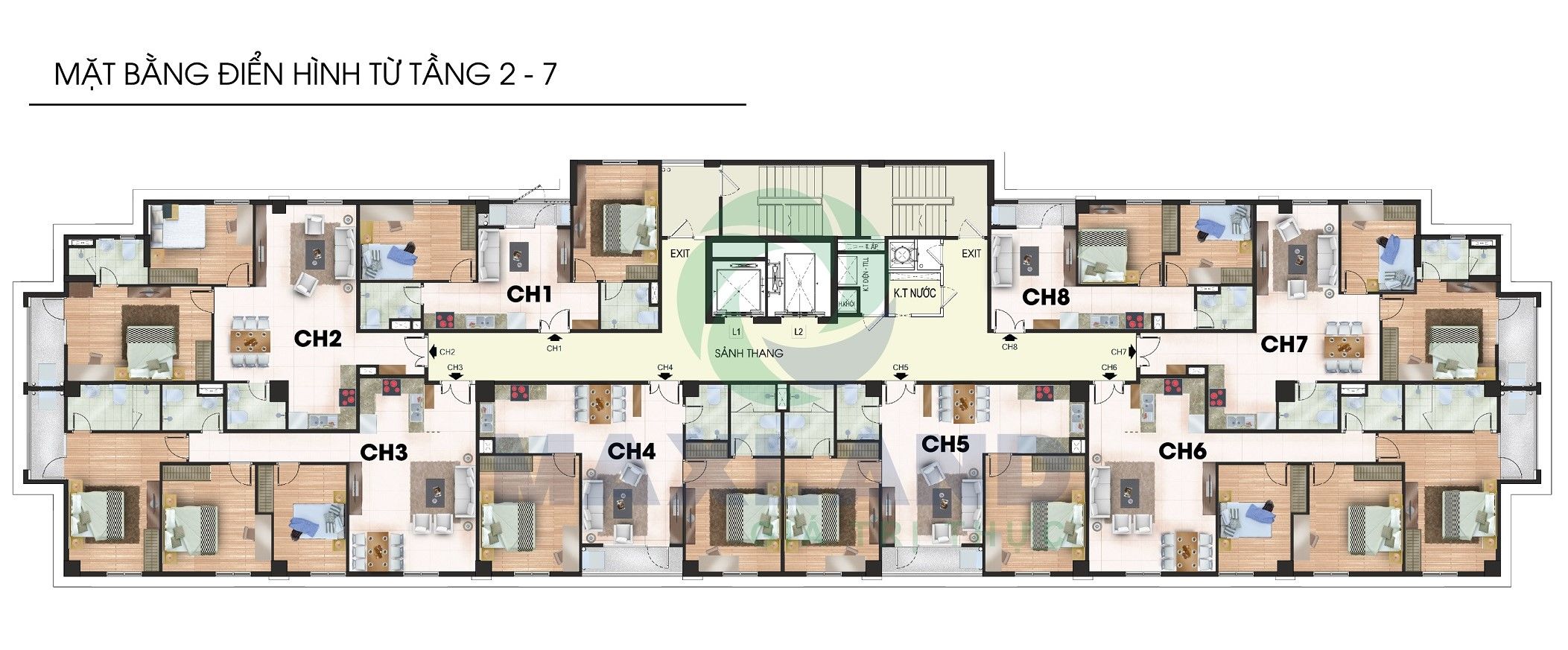 Mặt bằng tổng thể tầng 2 - 7 Chung cư Chelsea Residences