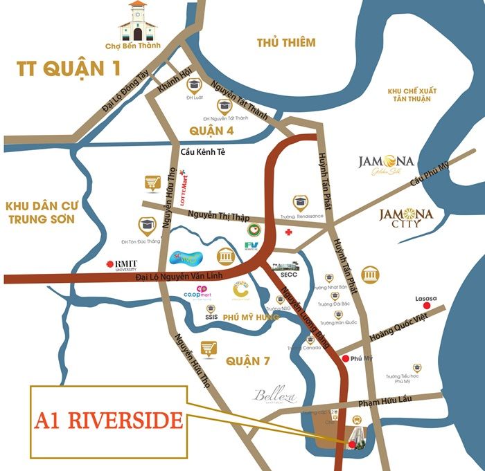 Vị trí dự án căn hộ A1 Riversid có kết nối khu vực lân cận thuận lợi