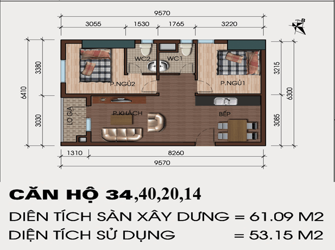 Thiết kế căn hộ điển hình của dự án chung cư HH4 Linh Đàm