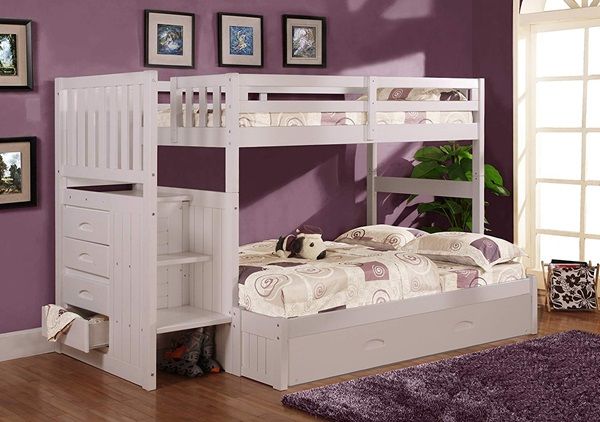 Phòng ngủ cho con gái đơn giản với giường tầng gỗ cho 2 cố gái không thích sự cầu kỳ