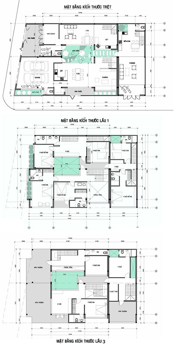 Mẫu nhà biệt thự 3 tầng tân cổ điển mặt tiền 12m đẹp BT18305 - Kiến trúc  Xuân Thành