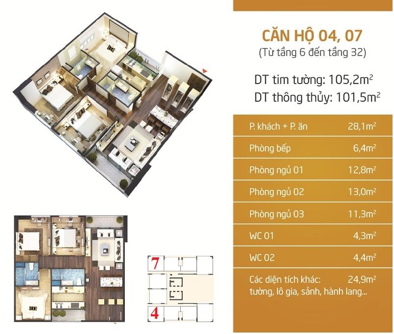 Mẫu căn hộ điển hình dự án Chung cư N01-T4 Ngoại Giao Đoàn