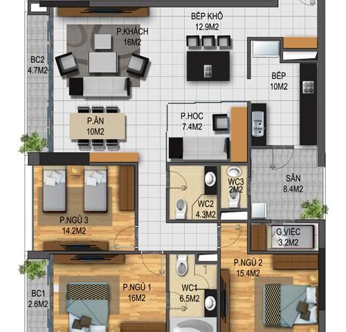 Mẫu căn hộ điển hình dự án Chung cư N03-T3&T4 Ngoại Giao Đoàn