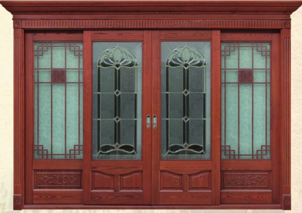 Mẫu cửa gỗ 4 cánh kính là sự kết hợp hiện đại giữa cửa gỗ và kính