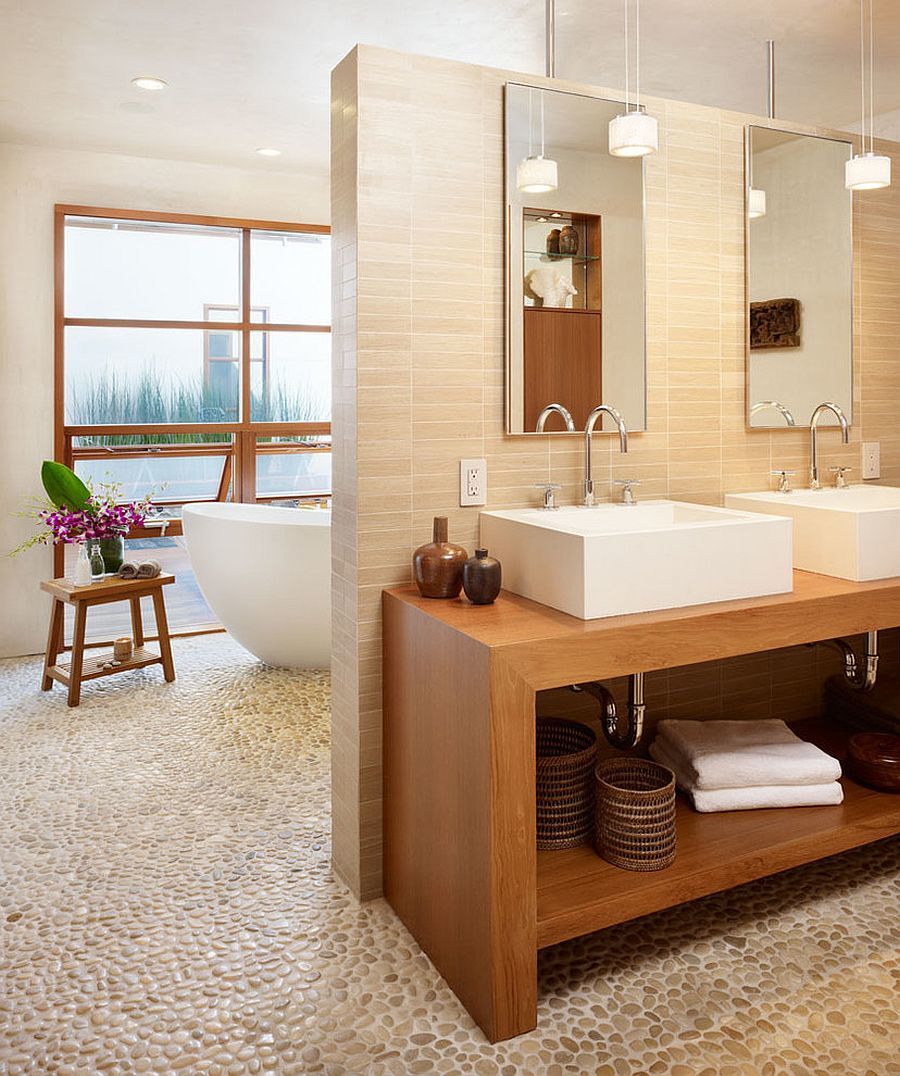 Hình ảnh nhà vệ sinh đẹp kết hợp nhà tắm tạo cái nhìn nhẹ nhàng và đầy phong cách
