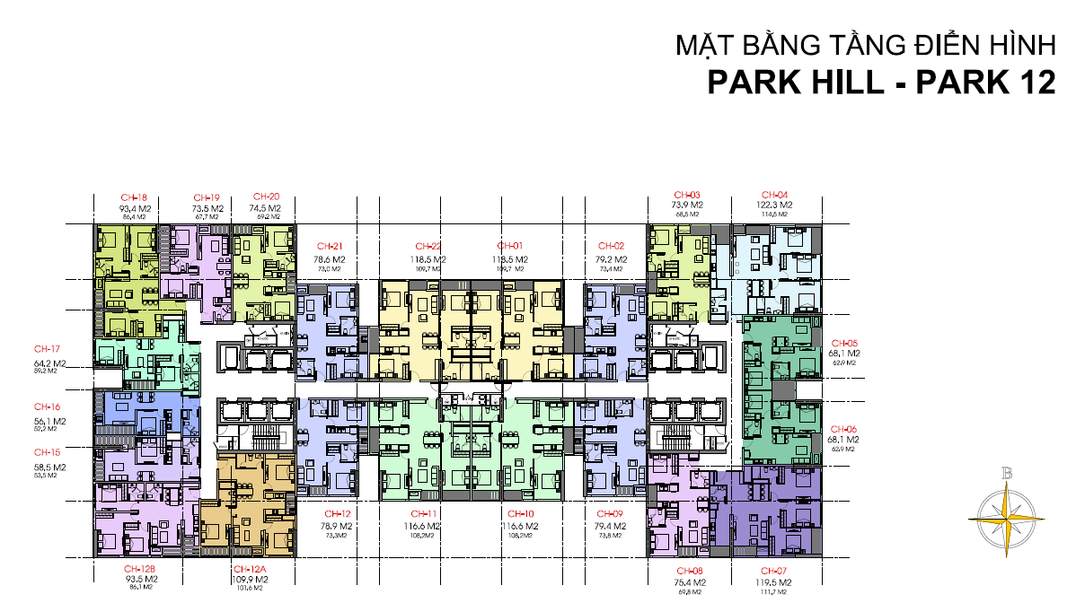 Măt bằng tầng điển hình dự án Chung cư Park 12 Park Hill - Times City