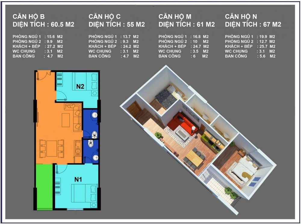 Mẫu căn hộ điển hình dự án Nhà ở xã hội 379 Thanh Hóa