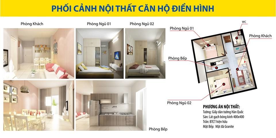 Phối cảnh nội thất căn hộ điển hình dự án Nhà ở xã hội HQC Hồ Học Lãm