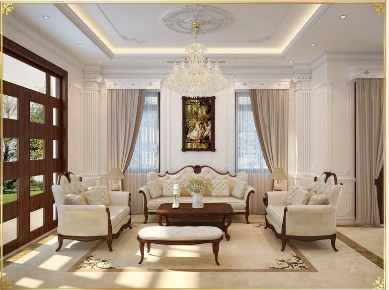 Thiết kế nội thất phòng khách dành cho nhà ống đẹp phong cách cổ điển trang nhã