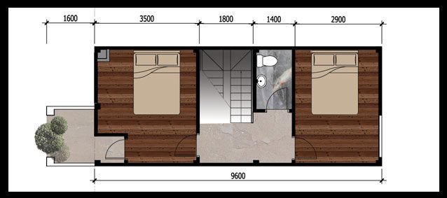 Bản vẽ mặt bằng nội thất tầng 2 mẫu nhà phố 2 tầng kiểu Nhật mái bằng