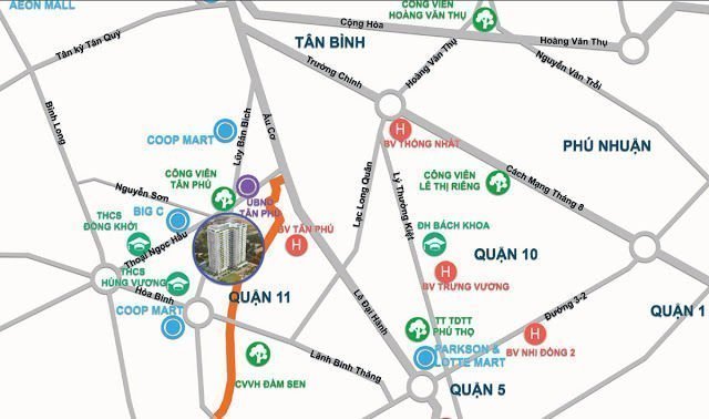 Chung cư Carillon 5 - Tân Phú tọa lạc tại vị trí đắc địa ngay trung tâm quận Tân Phú