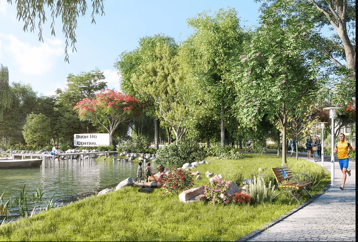 Đường đi bộ ven hồ dự án Buôn Hồ Central Park