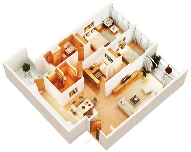 Mẫu thiết kế căn hộ 3 phòng ngủ dự án Mandarin Garden