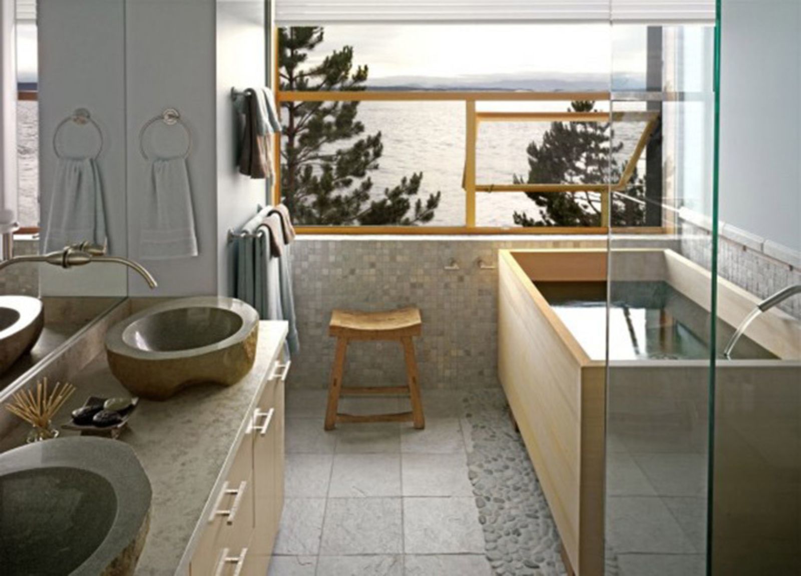 Nội thất vật liệu đá mang tới sự mộc mạc, bình dị cho không gian nhà tắm kiểu Nhật