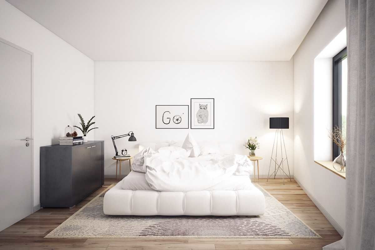 Phòng ngủ đơn giản với hai màu đen trắng đúng chuẩn phong cách minimalism