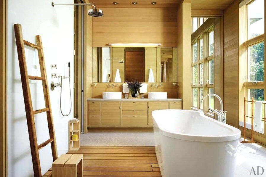 Phòng tắm phong cách Nhật Bản luôn sử dụng các gam màu thiên nhiên của gỗ
