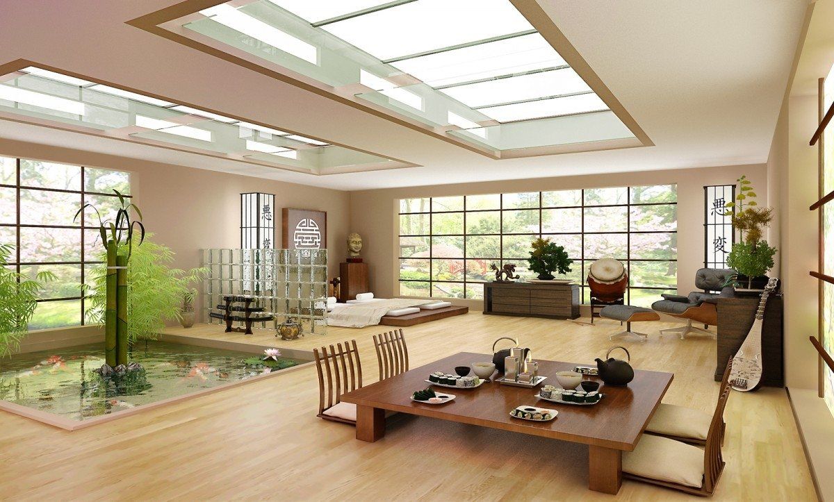 Trong phòng khách kiểu Nhật không thể thiếu sự kết hợp với cây xanh