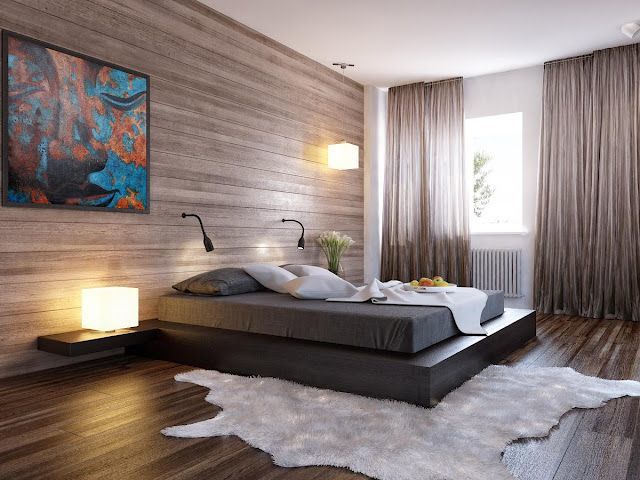 Nội thất đơn giản và tinh tế được kết hợp cùng vân gỗ tối màu, giúp căn phòng ngủ trở nên ấm cúng