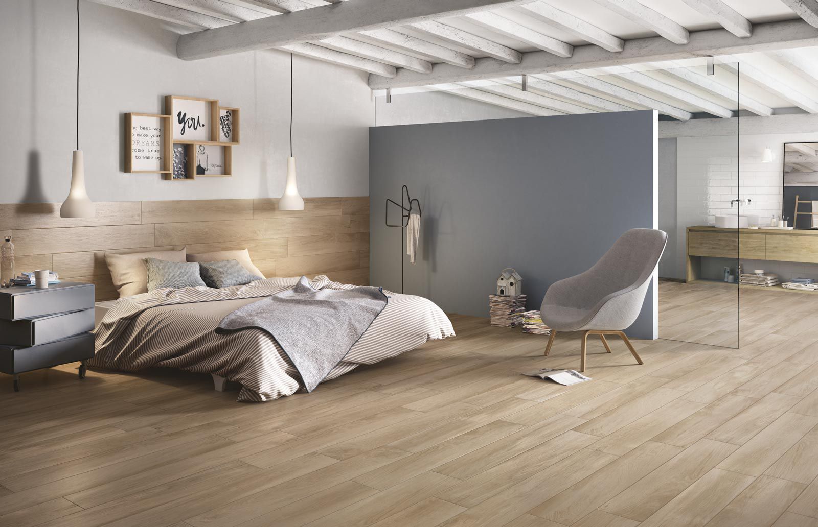 Sử dụng sàn gỗ công nghiệp sang màu cho phòng ngủ giống như tác phẩm nghệ thuật tuyệt đẹp