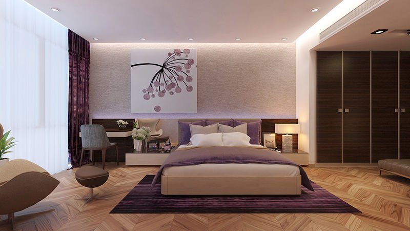 Mẫu thiết kế nội thất phòng ngủ đẹp hiện đại được thiết kế gọn gàng, thông minh