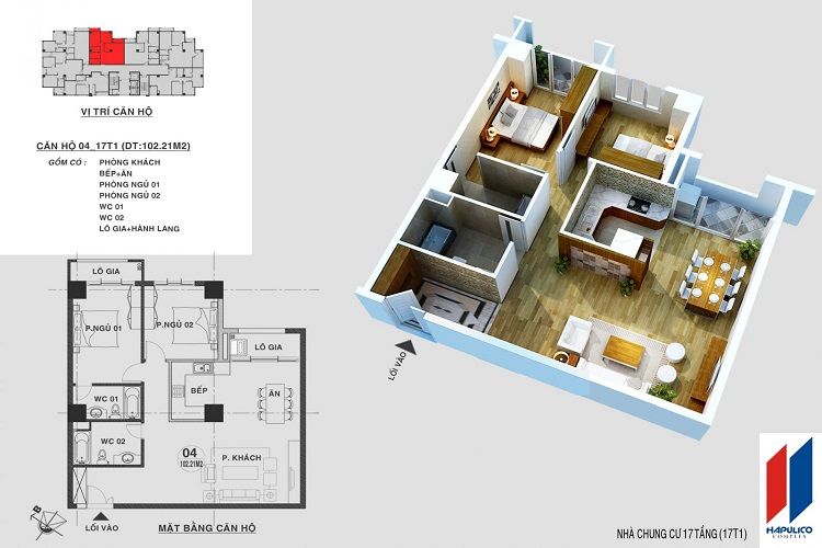 Thiết kế căn hộ 2 phòng ngủ dự án Hapulico Complex