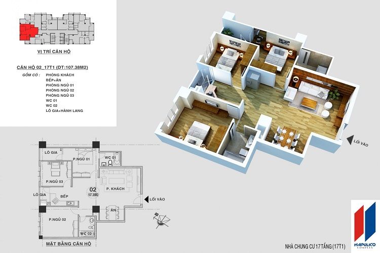 Thiết kế căn hộ 3 phòng ngủ dự án Hapulico Complex