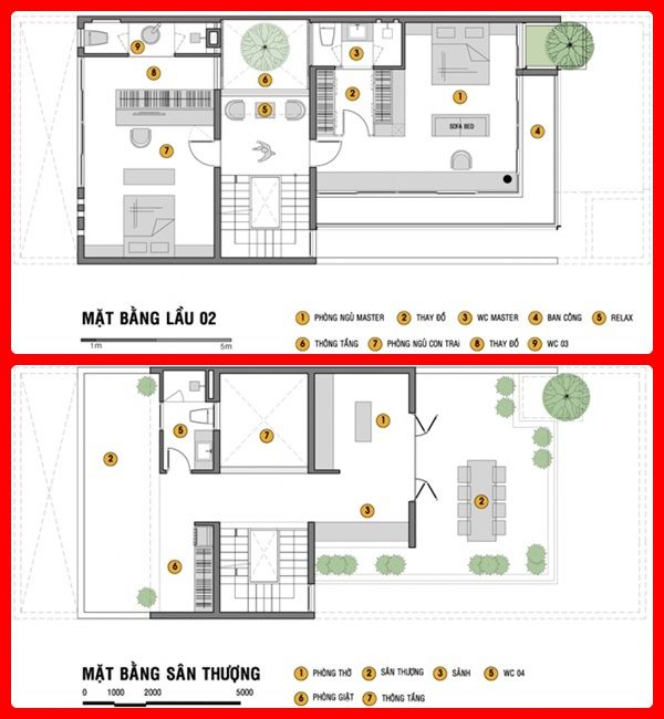 Bản vẽ chi tiết mẫu nhà 3 tầng 7x13m có gara để xe đẹp - Tầng 3 và tum