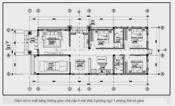 Bản vẽ thiết kế mẫu nhà cấp 4 có gara đẹp và sang