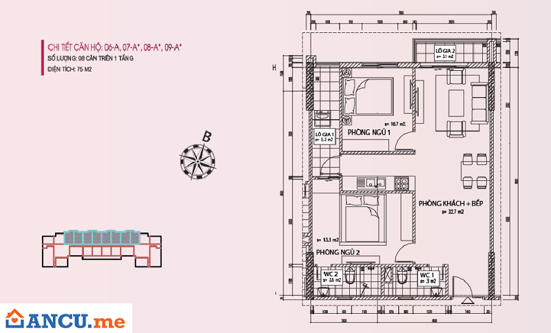 Chi tiết căn hộ 06A-09A dự án chung cư Ruby Tower Thanh Hóa