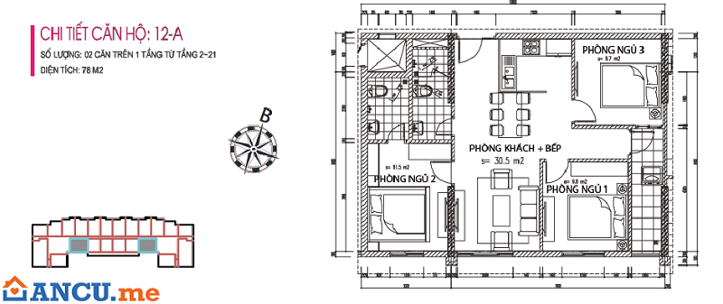 Chi tiết căn hộ 12A dự án chung cư Ruby Tower Thanh Hóa