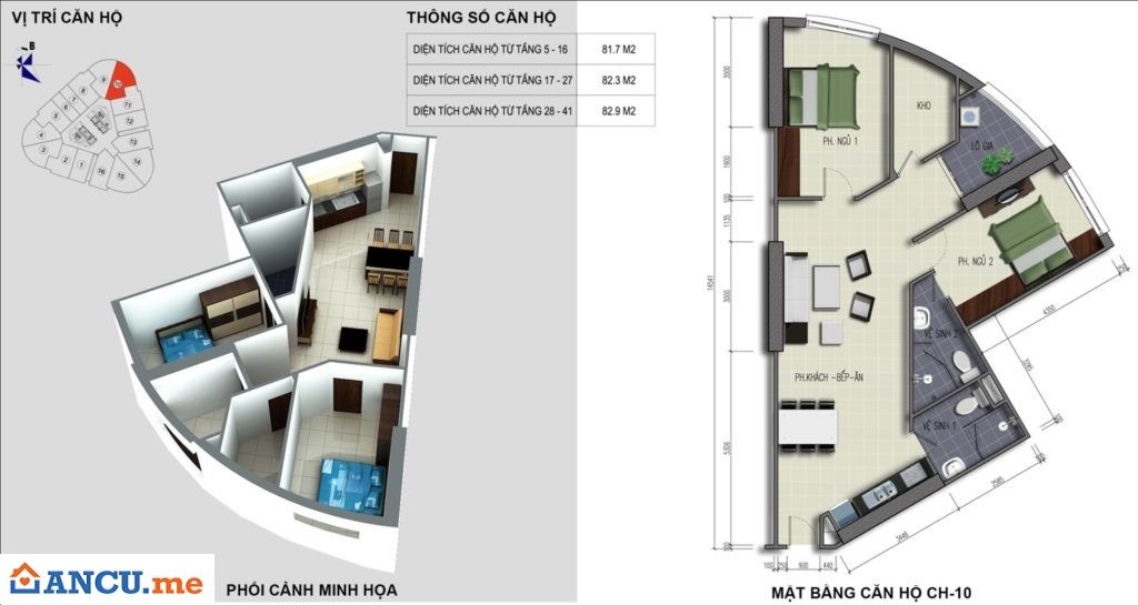 Mặt bằng căn hộ CH-10 dự án chung cư VC2 Golden Heart