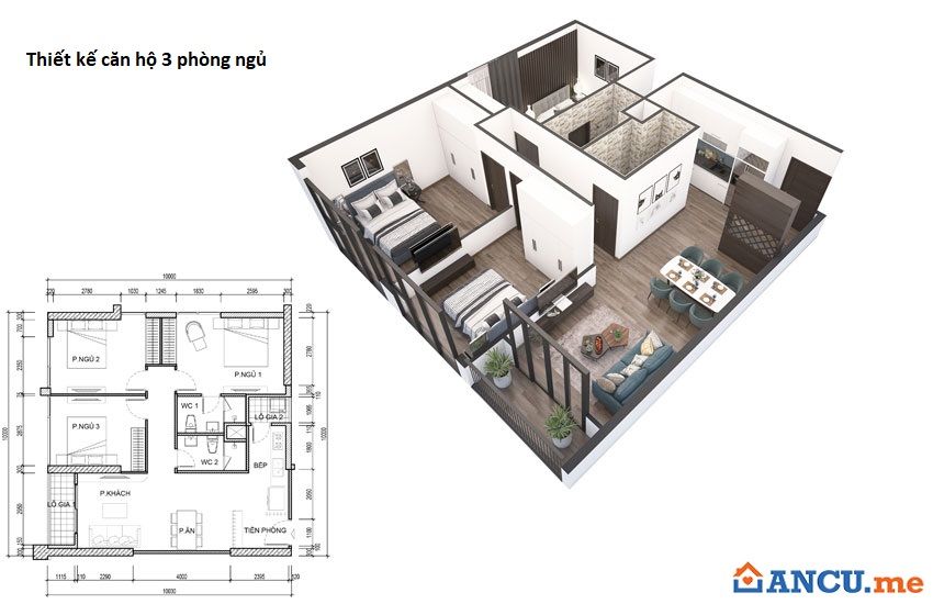 Mẫu thiết kế căn hộ 3 phòng ngủ dự án chung cư Apec Golden Palace Lạng Sơn