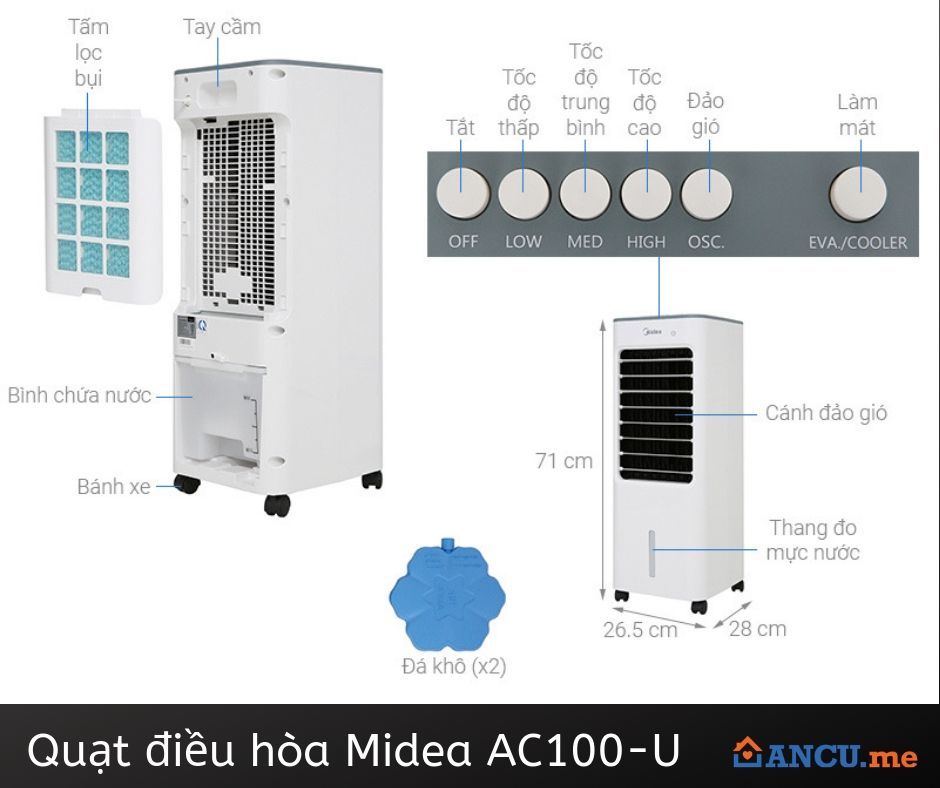 Quạt điều hòa Midea AC100-U nhiều chức năng tiện dụng