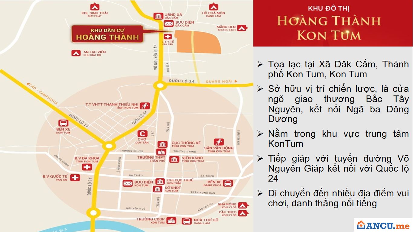 Vị trí dự án khu đô thị Hoàng Thành Kon Tum