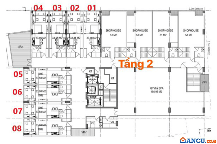 Mặt bằng tầng 2 dự án Central officetel Phú Nhuận