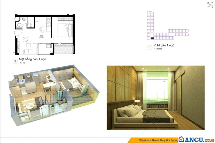 Thiết kế căn hộ 1 phòng ngủ dự án Wyndham Thanh Thủy