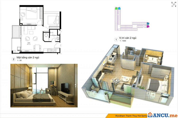 Thiết kế căn hộ 2 phòng ngủ dự án Wyndham Thanh Thủy