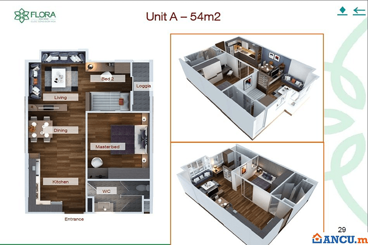 Thiết kế căn hộ loại A 54m2