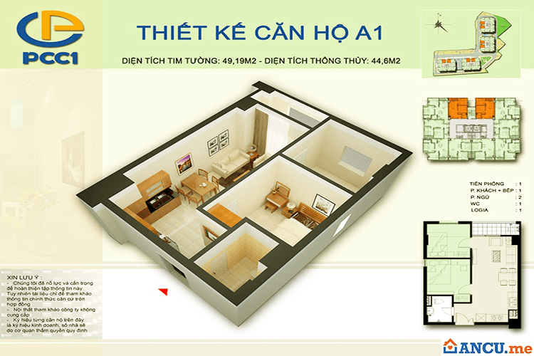 Mặt bằng căn hộ A1 dự án PCC1 Complex