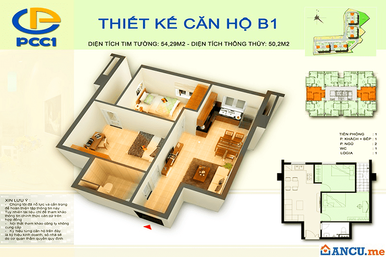 Mặt bằng căn hộ B1 dự án PCC1 Complex