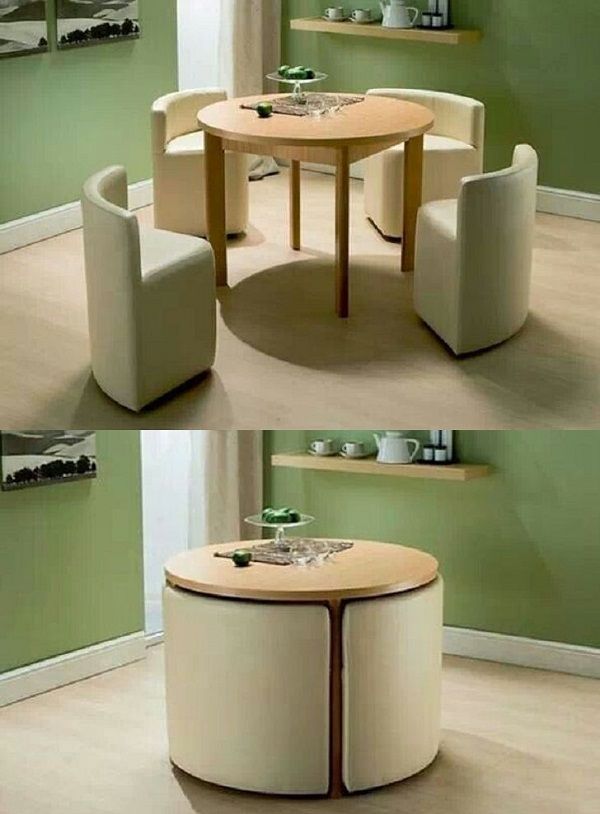 Mẫu thiết kế bộ bàn ghế ăn thông minh 4 ghế hình tròn đẹp mắt