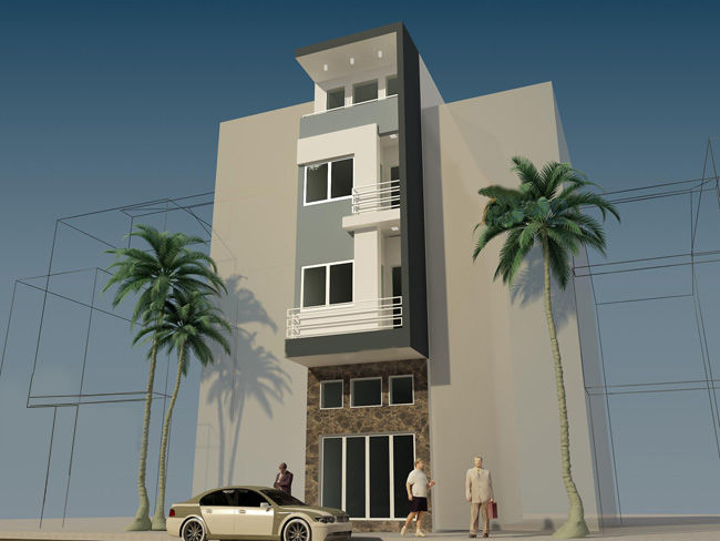 Mô hình bản vẽ thiết kế mẫu nhà phố 4 tầng 30m2 diện tích nhỏ, đơn giản mà rất đẹp