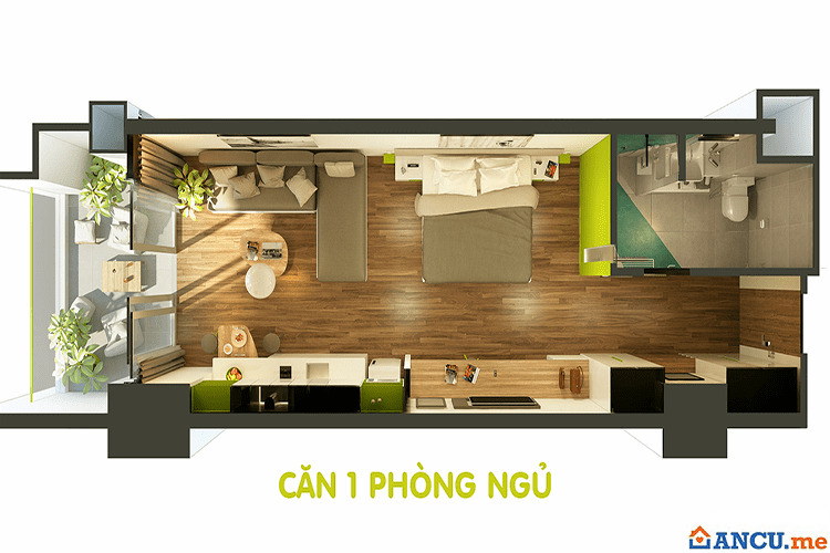 Thiết kế căn hộ 1 phòng ngủ dự án Ariyana Smart Condotel Nha Trang