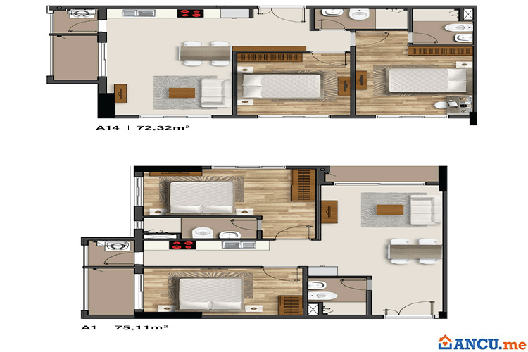 Thiết kế căn hộ 2 phòng ngủ dự án Chương Dương Golden Land