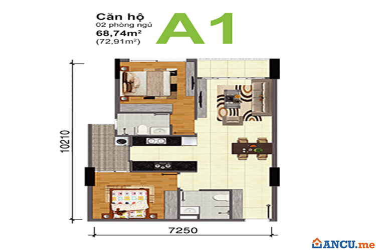 Thiết kế căn hộ mẫu A1 dự án Chung cư Bộ Công An