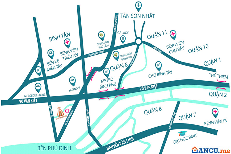 Vị trí dự án căn hộ Cara Riverview quận 8 trên bản đồ