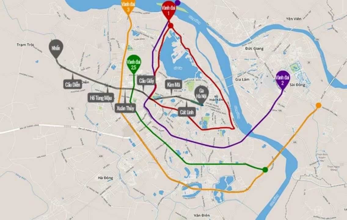 Bản đồ quy hoạch chi tiết các tuyến đường vành đai 1, 2 và 2.5, 3 Hà Nội